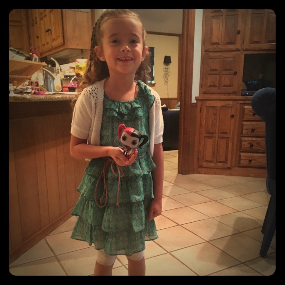 Girls size 5 green dress and tan rope belt